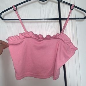 Sold! 👋3/$15🌼Shein pink cropped tube top ribbed frilly NWOT